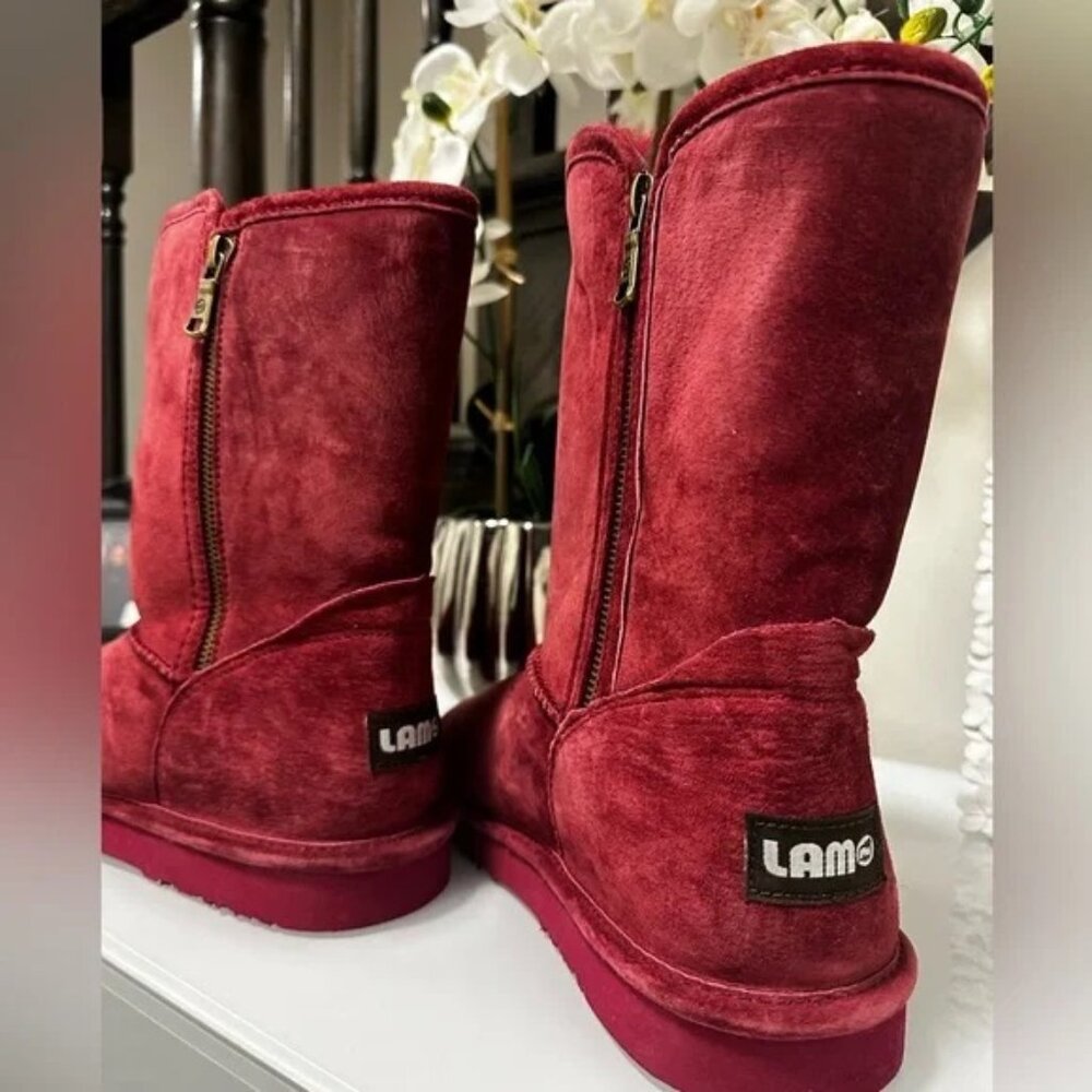 Lamo Luna Boots Women's Red Burgundy Mid Calf Faux Fur - Picture 7 of 12
